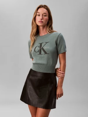 Calvin Klein Jeans Sweter damski - wrzosowy Kobiety Bawełna zielony jednolity,