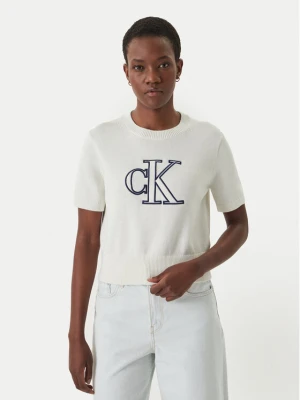 Calvin Klein Jeans Sweter LV047F356G Écru Regular Fit Kremowy