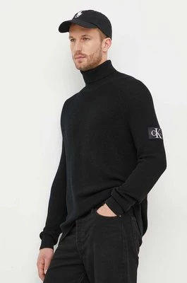 Calvin Klein Jeans sweter wełniany męski kolor czarny lekki z golferm