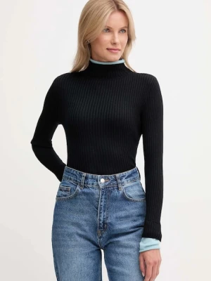 Calvin Klein Jeans sweter z dodatkiem wełny damski kolor czarny lekki z półgolfem LV044D314G