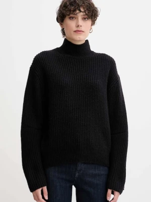 Calvin Klein Jeans sweter z dodatkiem wełny damski kolor czarny z półgolfem LV044D329G