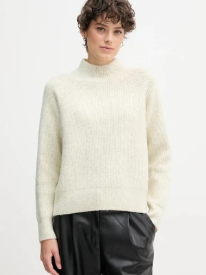 Calvin Klein Jeans sweter z domieszką wełny damski kolor beżowy z półgolfem LV044D372G