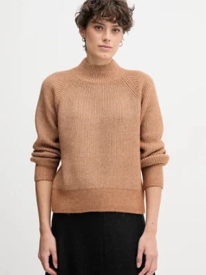 Calvin Klein Jeans sweter z domieszką wełny damski kolor brązowy z półgolfem LV044D372G