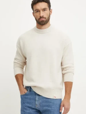 Calvin Klein Jeans sweter z domieszką wełny męski kolor beżowy lekki J30J326737