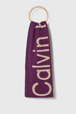 Calvin Klein Jeans szalik z domieszką wełny kolor fioletowy wzorzysty