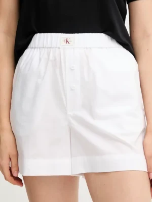 Calvin Klein Jeans szorty bawełniane damskie kolor biały gładkie high waist J20J225218