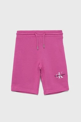 Calvin Klein Jeans szorty bawełniane dziecięce IG0IG01446.PPYY kolor różowy z aplikacją regulowana talia