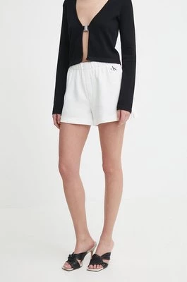 Calvin Klein Jeans szorty bawełniane kolor biały gładkie high waist J20J223276