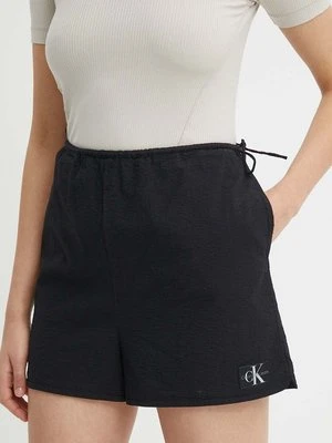 Calvin Klein Jeans szorty bawełniane kolor czarny gładkie high waist