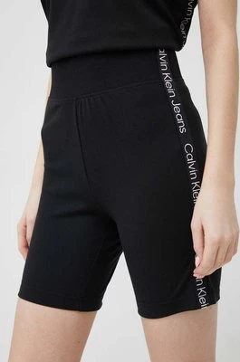 Calvin Klein Jeans szorty damskie kolor czarny z aplikacją high waist