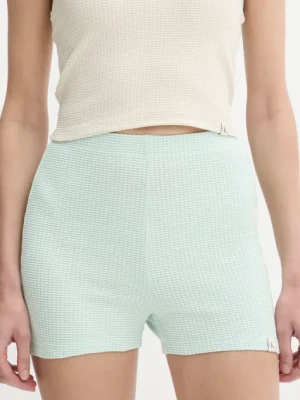 Calvin Klein Jeans szorty damskie kolor turkusowy gładkie high waist J20J225409
