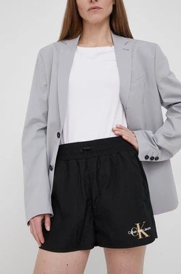 Calvin Klein Jeans szorty J20J218046.PPYY damskie kolor czarny z nadrukiem medium waist