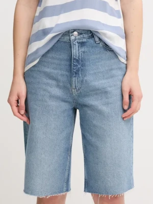 Calvin Klein Jeans szorty jeansowe bawełniane damskie kolor niebieski gładkie high waist J20J225200