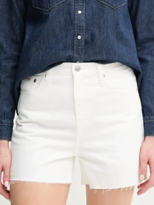 Calvin Klein Jeans szorty jeansowe damskie kolor biały gładkie high waist J20J225153