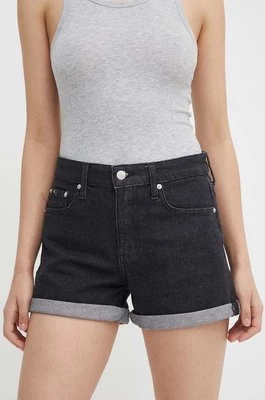 Calvin Klein Jeans szorty jeansowe damskie kolor czarny gładkie high waist J20J222808