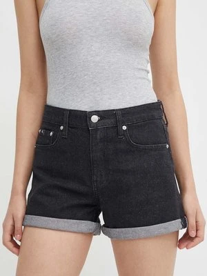 Calvin Klein Jeans szorty jeansowe damskie kolor czarny gładkie high waist J20J222808