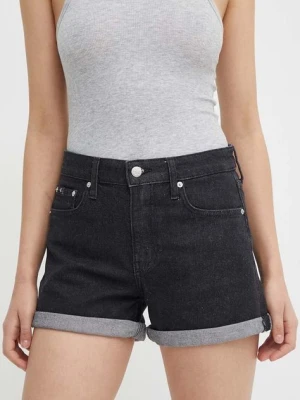 Calvin Klein Jeans szorty jeansowe damskie kolor czarny gładkie high waist J20J222808