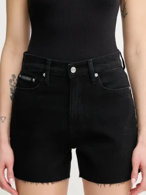 Calvin Klein Jeans szorty jeansowe damskie kolor czarny gładkie high waist J20J225154