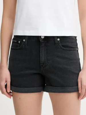Calvin Klein Jeans szorty jeansowe damskie kolor czarny gładkie medium waist J20J225161
