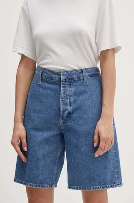 Calvin Klein Jeans szorty jeansowe damskie kolor niebieski gładkie high waist J20J224342