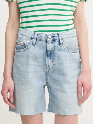 Calvin Klein Jeans szorty jeansowe damskie kolor niebieski gładkie high waist J20J225155
