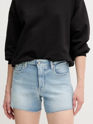 Calvin Klein Jeans szorty jeansowe damskie kolor niebieski gładkie high waist J20J225158