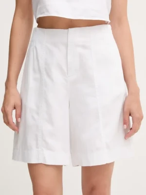 Calvin Klein Jeans szorty z domieszką lnu damskie kolor biały gładkie high waist J20J225219