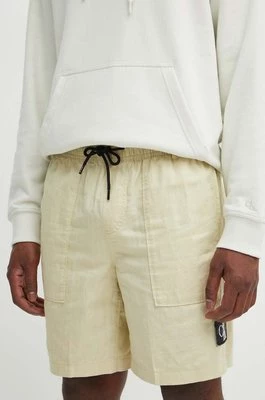 Calvin Klein Jeans szorty z domieszką lnu kolor zielony J30J325475