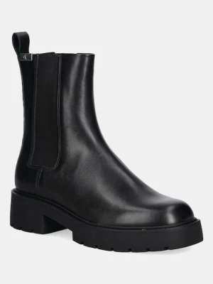 Calvin Klein Jeans sztyblety skórzane COMBAT MID CHELSEA BOOT HW LTH damskie kolor czarny na platformie YW0YW01869