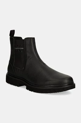 Calvin Klein Jeans sztyblety skórzane EVA MID CHELSEA BOOT LTH męskie kolor czarny YM0YM00750