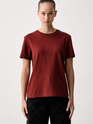 Calvin Klein Jeans T-shirt basic damski bawełniany bordowy