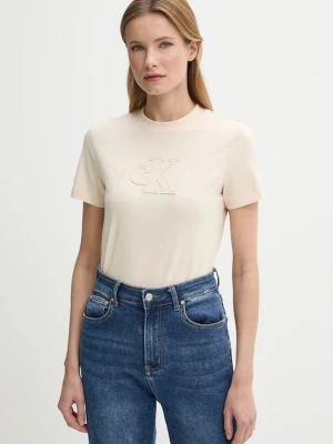 Calvin Klein Jeans t-shirt bawełniany beżowy