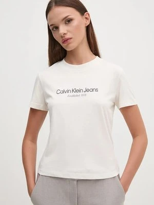 Calvin Klein Jeans t-shirt bawełniany damski kolor beżowy J20J224914