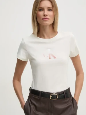Zdjęcie produktu Calvin Klein Jeans t-shirt bawełniany damski kolor beżowy J20J224982
