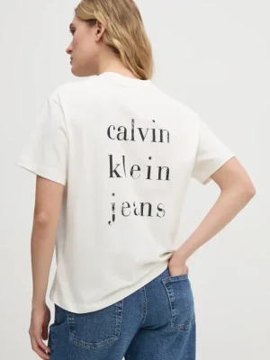 Zdjęcie produktu Calvin Klein Jeans t-shirt bawełniany damski kolor beżowy J20J225238