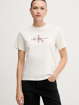 Calvin Klein Jeans t-shirt bawełniany damski kolor beżowy LV047B863G