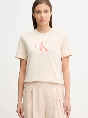 Calvin Klein Jeans t-shirt bawełniany damski kolor beżowy LV047B865G
