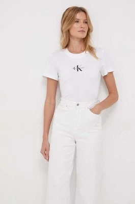Calvin Klein Jeans t-shirt bawełniany damski kolor białyCHEAPER
