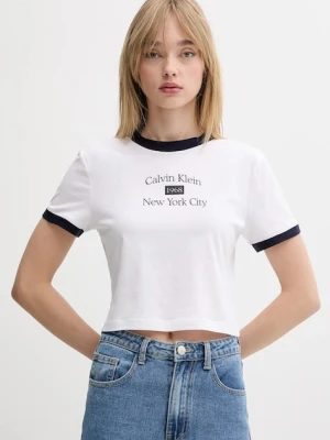 Zdjęcie produktu Calvin Klein Jeans t-shirt bawełniany damski kolor biały LV047B808G