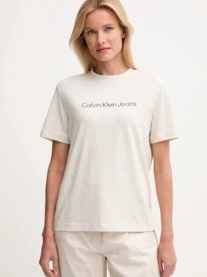 Calvin Klein Jeans t-shirt bawełniany damski kolor kremowy LV047C912G