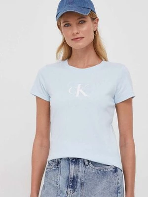 Calvin Klein Jeans t-shirt bawełniany damski kolor niebieski