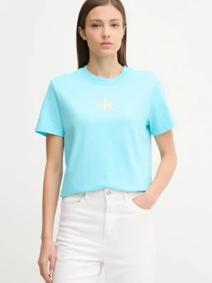Calvin Klein Jeans t-shirt bawełniany damski kolor turkusowy LV047C856G