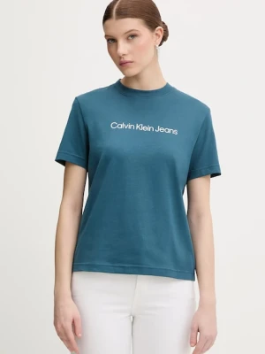 Calvin Klein Jeans t-shirt bawełniany damski kolor turkusowy LV047C912G