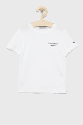 Calvin Klein Jeans t-shirt bawełniany dziecięcy IB0IB01319.9BYY kolor biały z nadrukiem
