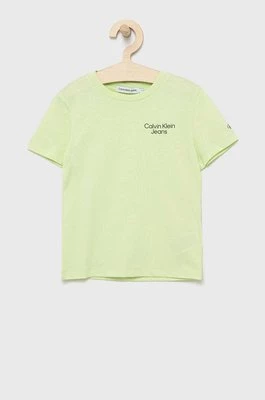 Calvin Klein Jeans t-shirt bawełniany dziecięcy IB0IB01319.9BYY kolor zielony z nadrukiem
