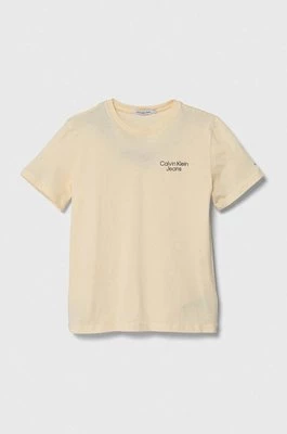 Calvin Klein Jeans t-shirt bawełniany dziecięcy kolor beżowy gładki