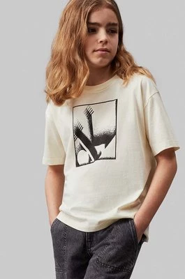 Calvin Klein Jeans t-shirt bawełniany dziecięcy kolor beżowy z nadrukiem IB0IB02161