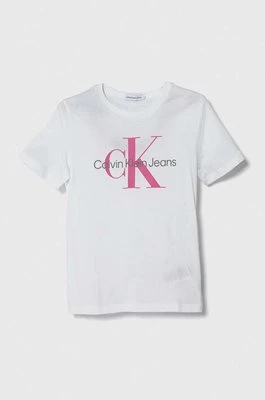Calvin Klein Jeans t-shirt bawełniany dziecięcy kolor biały z nadrukiem