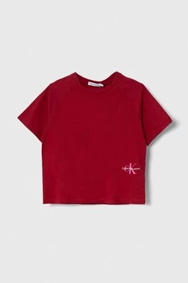 Calvin Klein Jeans t-shirt bawełniany dziecięcy kolor bordowy