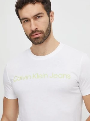 Calvin Klein Jeans t-shirt bawełniany kolor biały z nadrukiem